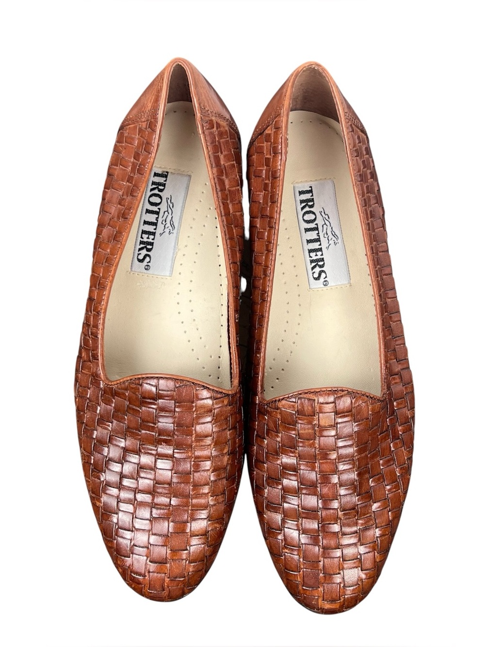 Trotters Loafers Cognac Basketweave Leather Slip On Womens 7.5 NEW